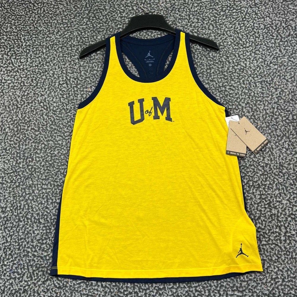 Air Jordan Michigan Wolverines Shirt Women Medium Yellow Navy Racerback New